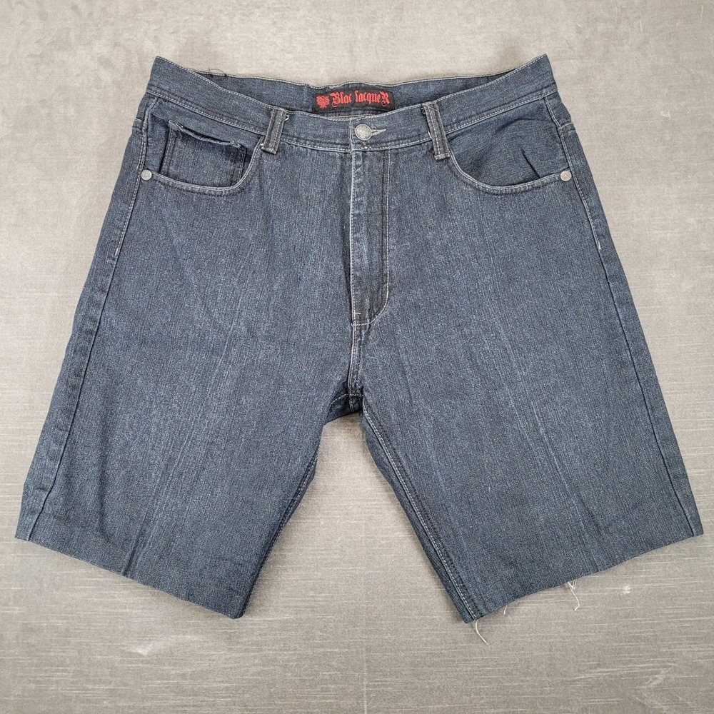Blac Lacquer Mens Dark Wash Denim Cut Off Shorts Raw Hem Size 40